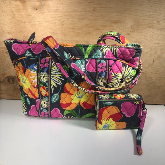 Vera Bradley Medium Tote Purse Bag with Trifold Wallet Jazzy Blooms Retired 2013 - Picture 2 of 10